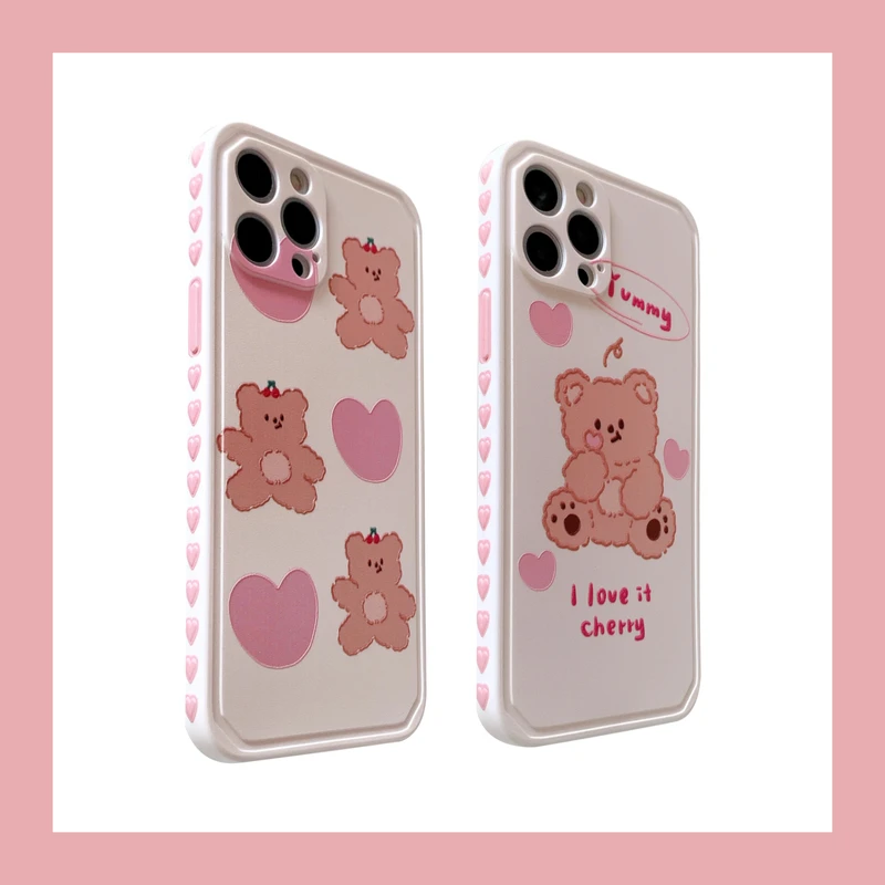 

Ins Cute Cartoon Love Heart Bear Korean Phone Case For iPhone 12 11 Pro Max X Xs Max Xr 7 8 Puls SE 2020 Cases Soft TPU Cover