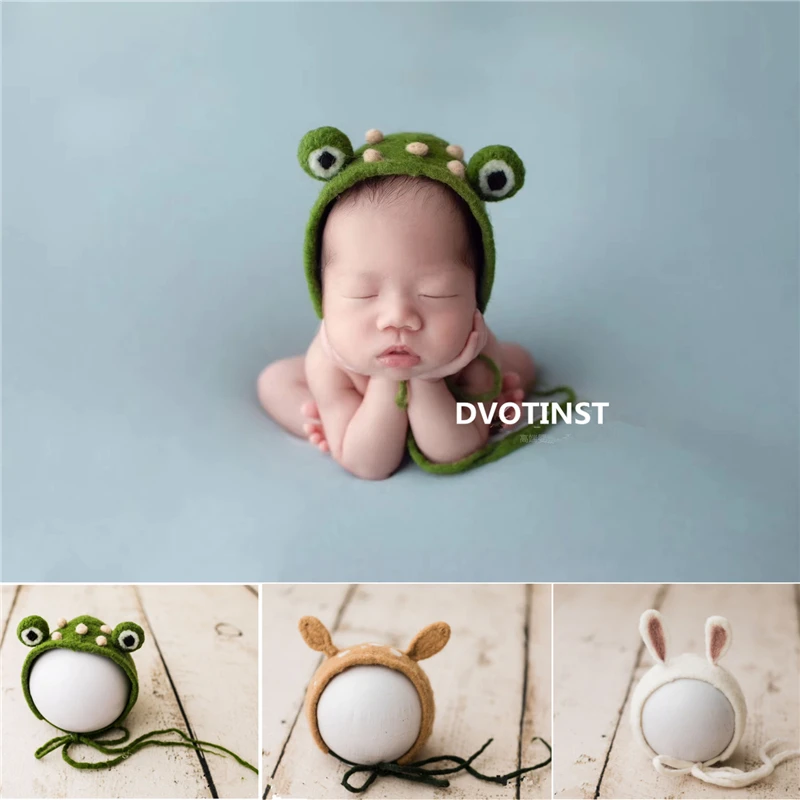 Dvotinst Newborn Photography Props Baby Girls Boys Cute Animals Hat Mini Bonnet Fotografia Accessorio Studio Shoots Photo Props