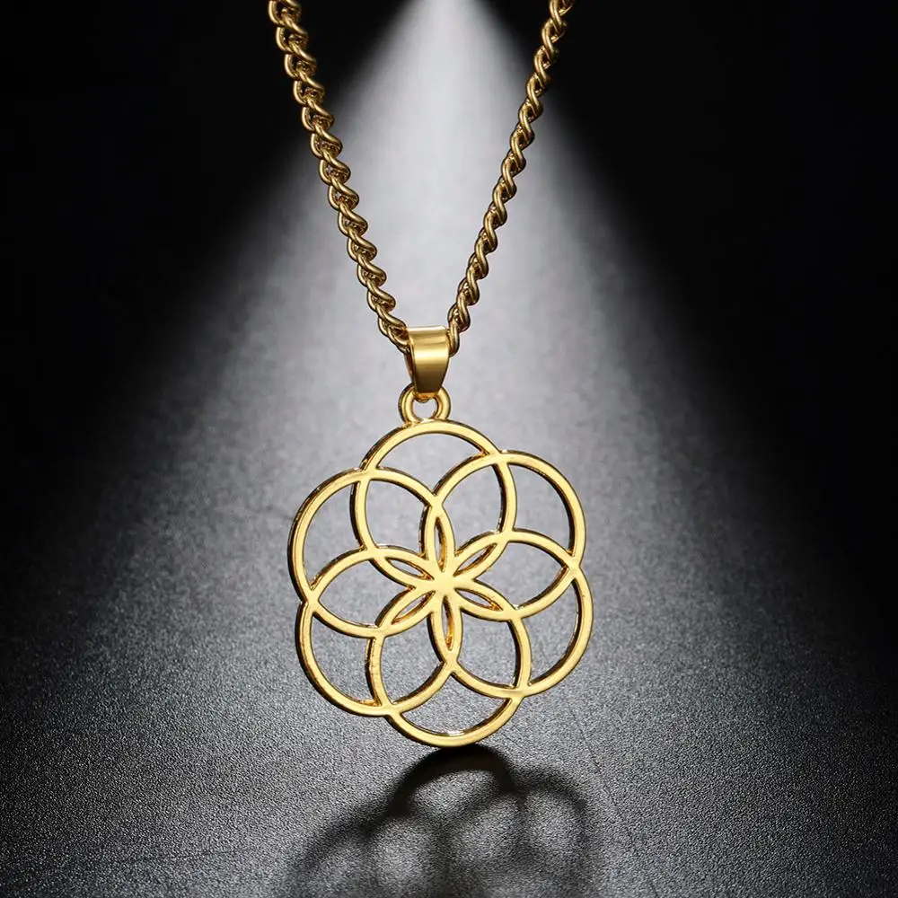 Fishhook Семя жизни удачи очаровательный кулон цветок ожерелье для женщины мужчины