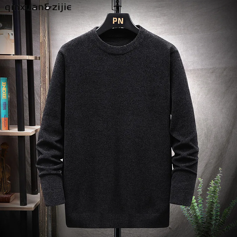 

Свитер мужской оверсайз, трикотажный пуловер в классическом стиле, черный/хаки, одежда на весну/Осень/зиму, 7XL/8XL, 2021