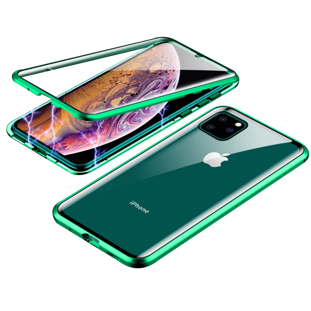 Магнитный чехол из закаленного стекла для iPhone 11 Pro X XS MAX XR 7 8 Plus, магнитный металлический бампер для samsung Galaxy Note 10 Plus