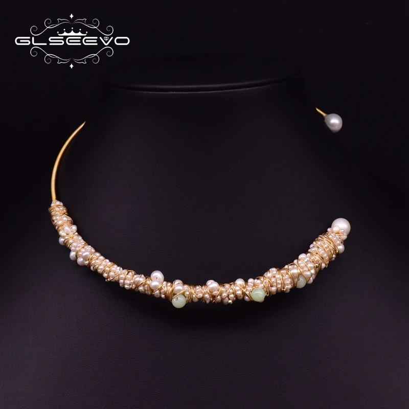 Ожерелье GLSEEVO из натурального синего камня с пресноводным жемчугом ожерелья для