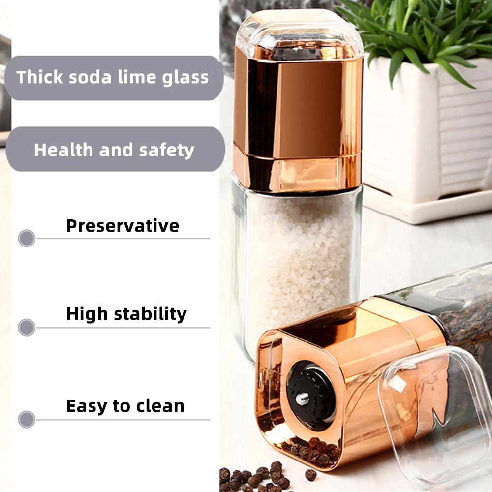 

Manual Pepper Grinder Rose Gold Salt Pepper Shaker Glass Adjustable Ceramic Kitchen Accessories