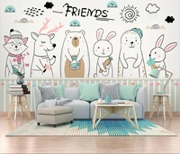 beibehang custom cartoon cute animal art wall painting living room dining room decoration wallpaper childrens house background