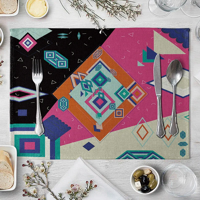 

Geometry Pattern Placemat Triangle Colorful Dining Table Mat Tea Coaster Cotton Linen Pad Cup Mats Home Decor 40*30cm