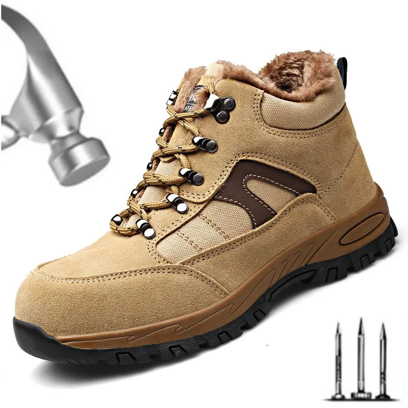 

Men's Steel Toe Work Safety Shoes Steel Toe Cap Safety Protective Shoes winter Warm Boots Construction Shoes Casual