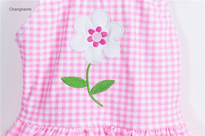 Купальник для девочек с розовыми клетчатыми и цветочными узорами детский