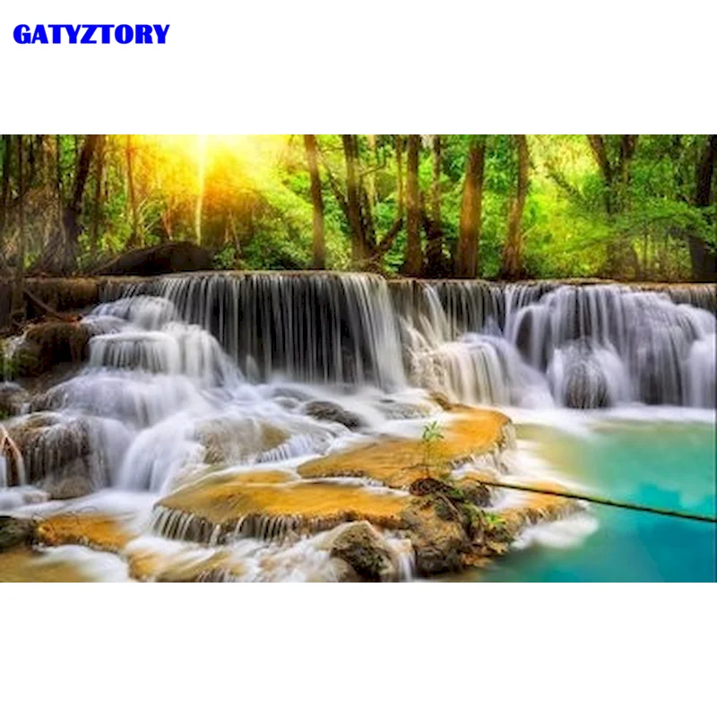 

Gatyztory 40x50cm Oil Paints Waterfall Picture Drawing On Canvas Acrylic Paint Landscape Coloring By Numbers Diy Wall Art