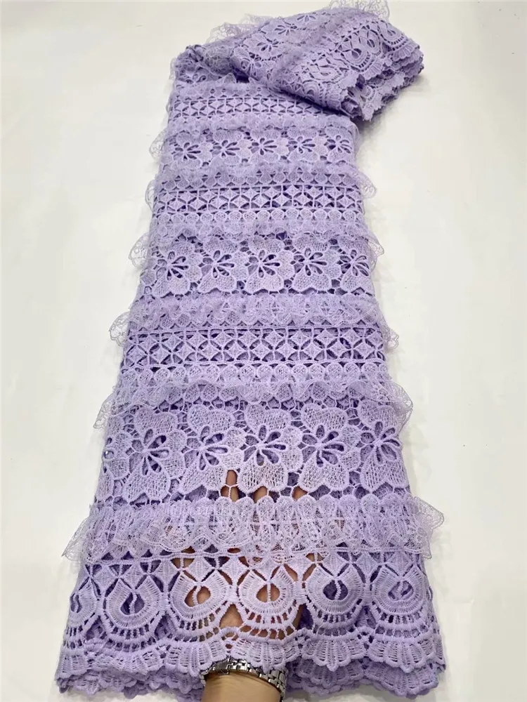 

Africa water-soluble lace fabric Beautiful purple Nigeria fabric French mesh lace fabric for Party dresses Ladies’s dress FD228