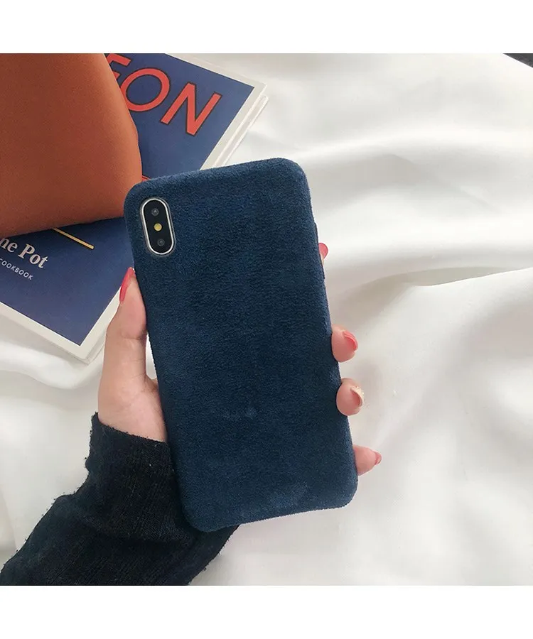 BLUE Gimfun зимний однотонный вельветовый тканевый чехол для телефона для Iphone 11 Pro Xs Max XR 7 6s 8 Plus Coque задняя крышка тканевый Мягкий ТПУ чехол - Цвет: BLUE