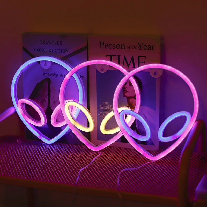 ToyTime-L&aacute;mpara de ne&oacute;n decorativa para dormitorio y sala de estar, luz LED nocturna con patr&oacute;n alien&iacute;gena, creativa-1