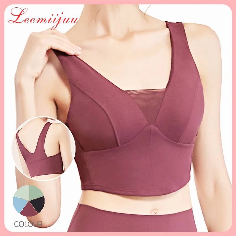 

LEEMIIJUU Training Solid Yoga Bras Padded High Impact Support Sports Workout Gym Crop Top Women Push-up Naked-Feel Running Vest