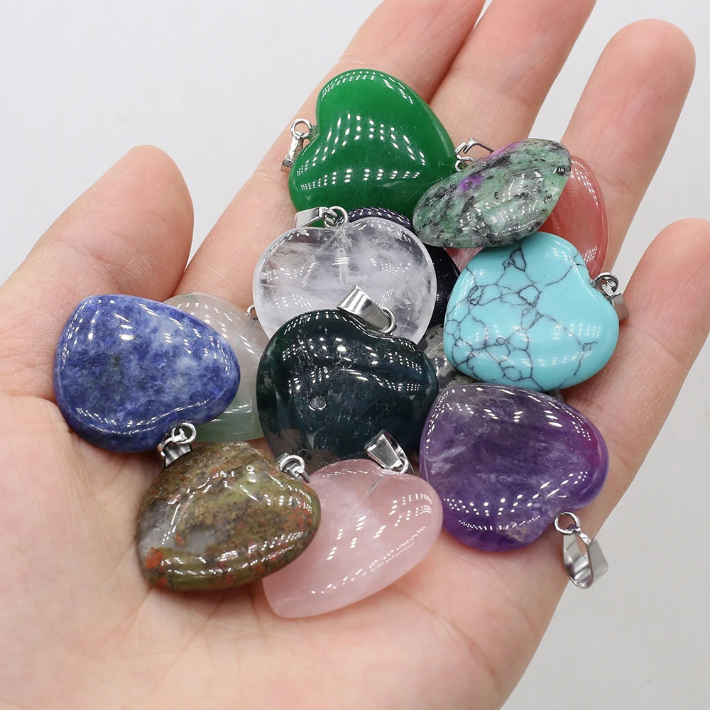 

6pcs/lot Natural Stone Pendant Charms Mix Color Heart Shape Natural Agates Pendant for DIY Jewerly Necklace Making 25x25mm