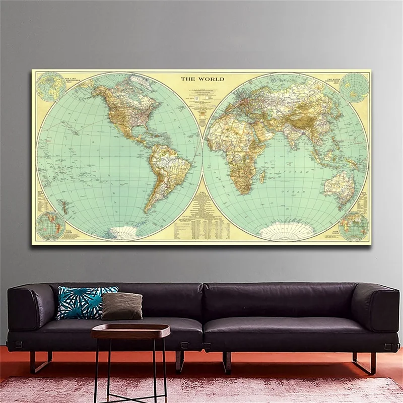 

1935 Map of The World Poster Non-woven Globe World Map Picture Wall Decor World Atlases Map for Culture Travel Supplies 120*60cm