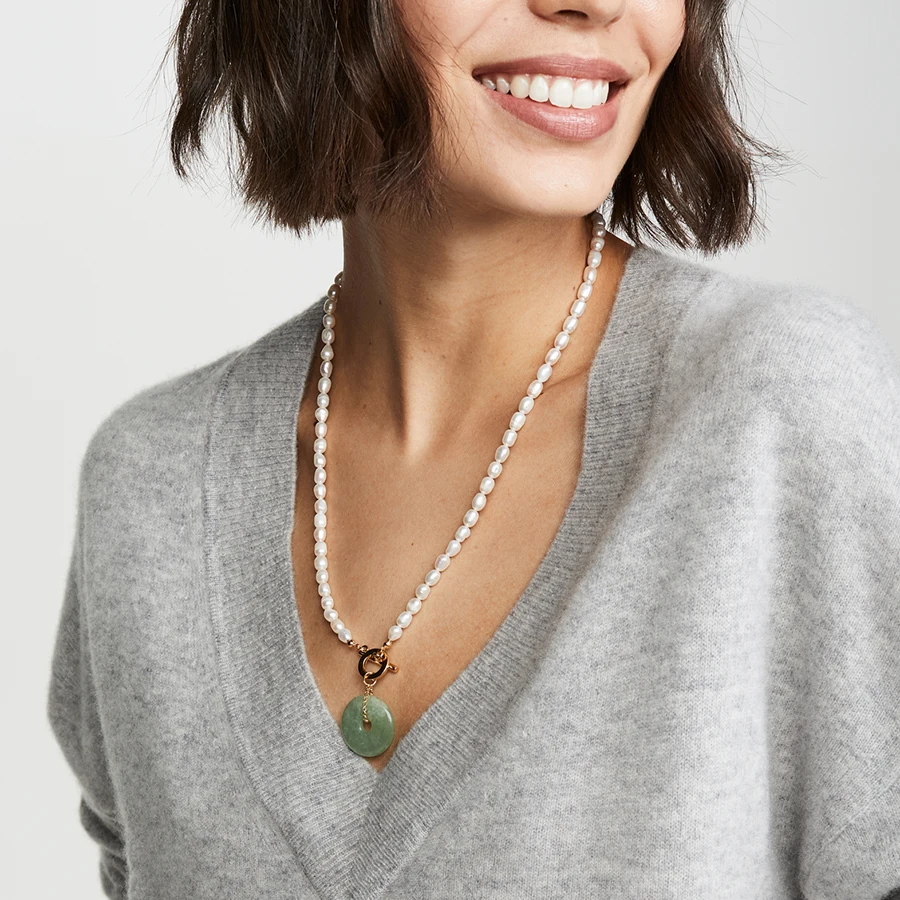 Женское ожерелье с подвеской из натурального камня жемчугом чокер роскошная