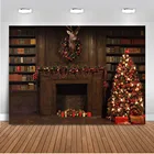 Рождественский фон для фотографии книжная полка камин олень фон для фотобудки студия Рождественская елка декоративные принадлежности