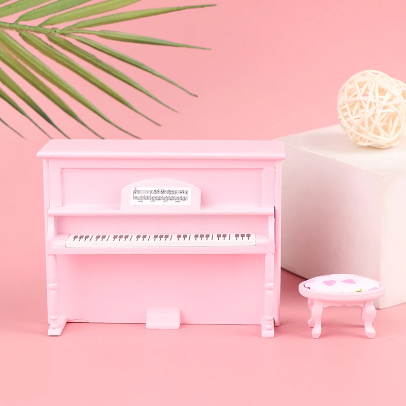 

1Set 1/12 Dollhouse Wooden Classical Piano With Stool Simulation Musical Instruments Model Toys