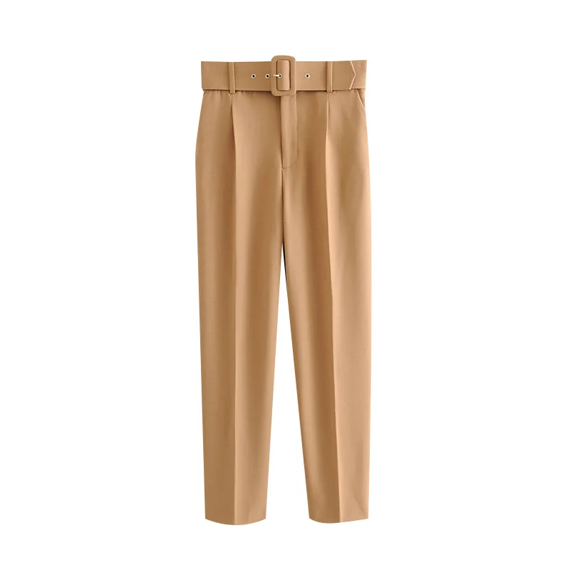 

Office Wear Female Ankle Trousers Women 2021 Chic Fashion High Waist With Belt Pants Vintage Zipper Fly Pockets
