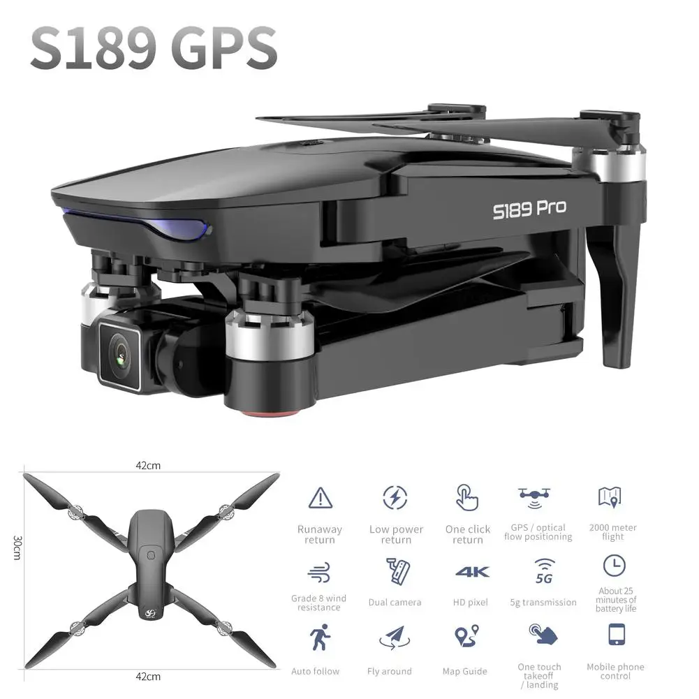 

S189 Pro Rc Drone 4k Gps 5g Wifi Vision Positioning Flight 30 Minutes Rc Distance 1km Rc Quadcopter With Brushless Motor