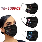 Одноразовая маска с принтом для женщин, многоразовая Антивирусная маска с черным принтом