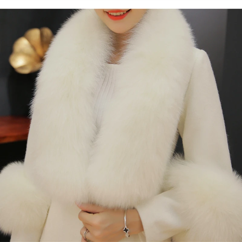 Женское длинное белое шерстяное пальто куртка большого размера из 2020-ной шерсти