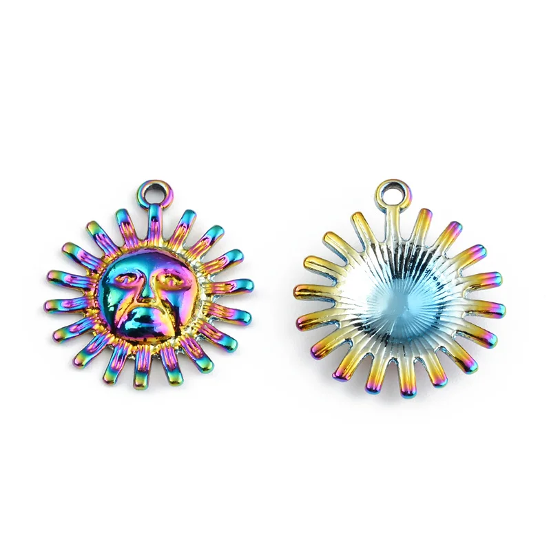 

2PCS Rainbow Multicolor Zinc Based Alloy Pendant Sun Portrait DIY Alloy Jewelry Making Accessories For Necklace Earring