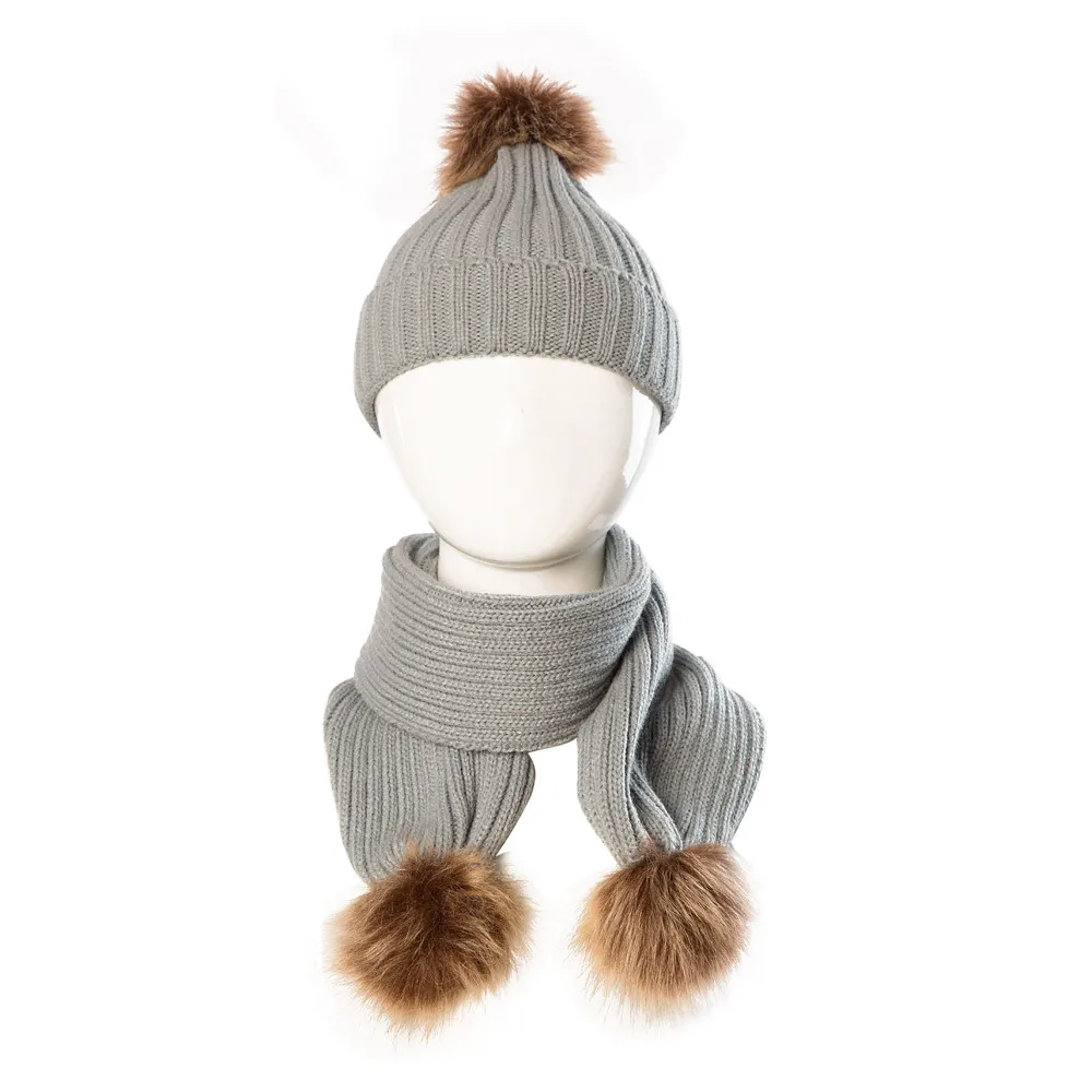 Горячая Распродажа однотонная милая детская зимняя теплая вязаная шапка с