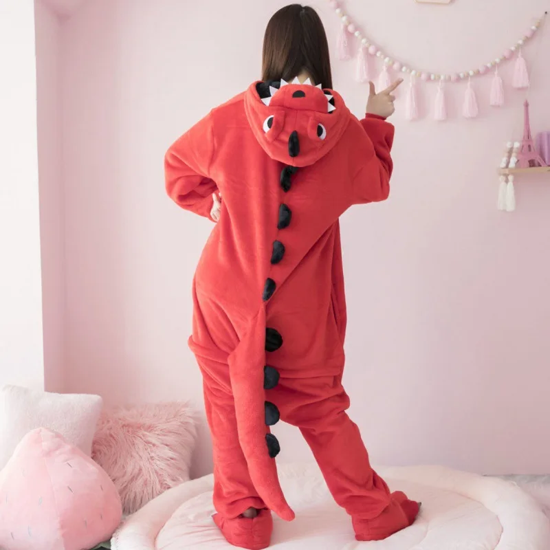 Unisex Adult Kids Plush Animal One-piece Pajamas Dinosaur Onesie Christmas Halloween Animal Cosplay Sleepwear Jumpsuit Family images - 6
