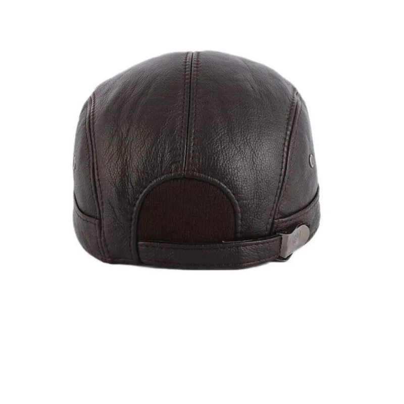 Мужская зимняя теплая кожаная шапка бейсболка с защитой ушей для взрослых