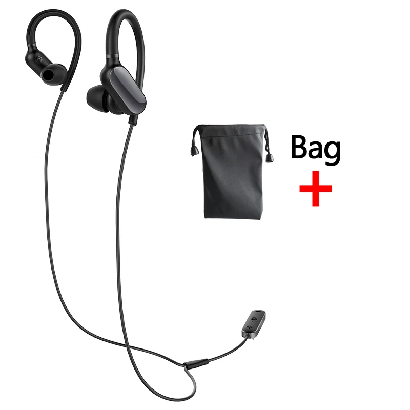 Оригинальная Xiaomi mi Спортивная гарнитура mi ni Bluetooth 4,1, беспроводные наушники с микрофоном mi c, водонепроницаемые наушники для смартфона, ушные крючки - Цвет: Black add bag