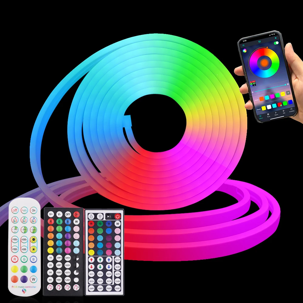 

12V LED Neon Strip Light RGB Waterproof Silicone Rope Lights Tape 5x11mm Dimmable Decor Wifi Bluetooth APP IR Remote Control