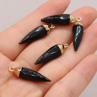 2pcs natural gilded charm black agates stone pendant for women necklace earrings accessories or jewelry making size 8x25mm