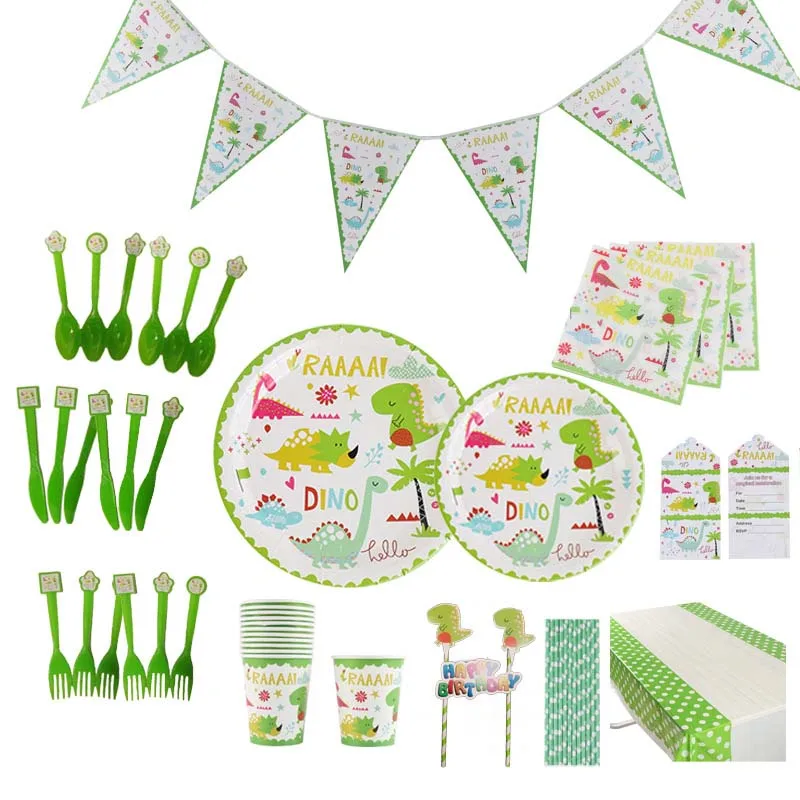 Dinosaur Party Tableware Set Disposable Cup Straw Plate Kids 1ST Happy Birthday Decoration Jungle Theme Party Supplies Dinner emoji expressio kids birthday party decoration set party supplies cup plate banner hat straw loot bag fork disposable tableware