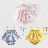 summer toddler newborn baby girl jumpsuit clothing set floral tops shorts bow headband 3pcs outfits kids fashiaon dress
