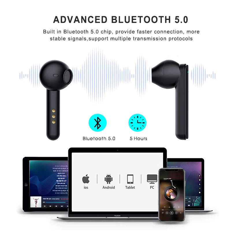 

NEW V2S Wireless Earbuds Headphones Touch Control 1800mAh LED Display Charging Case[As Power Bank]HD Stereo Built-in Mic in-Ear