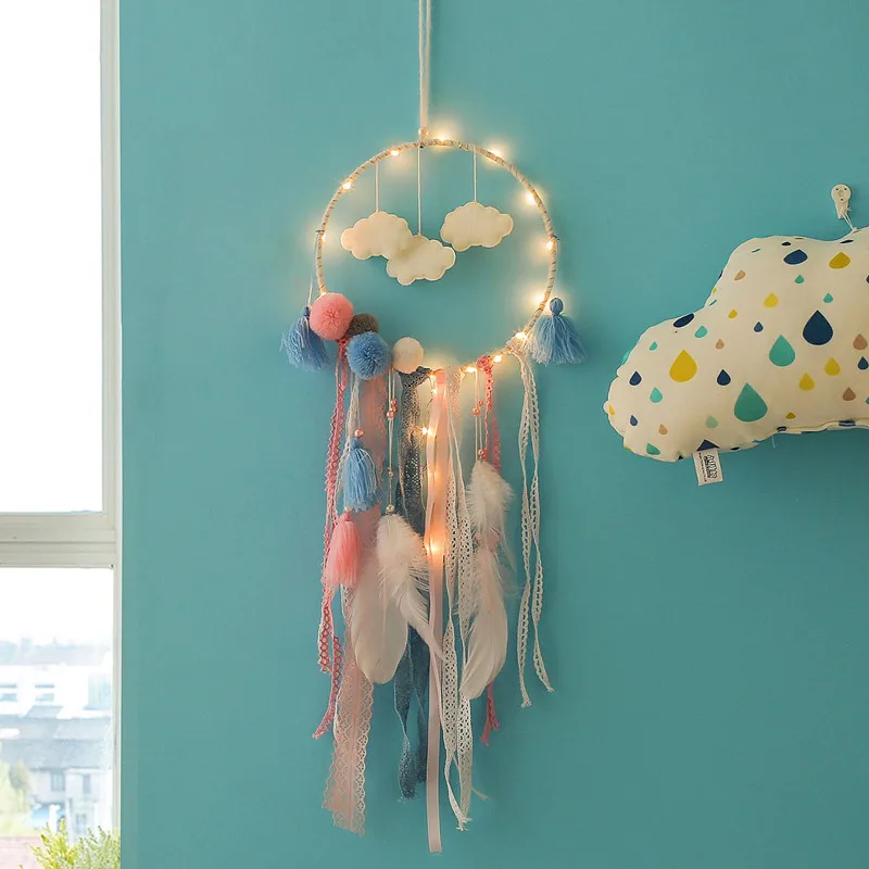 

Pink Cloud Dream Catcher With Light Boho Room Decoration Wall Decor Bedroom Nursery Decor Christmas Gift