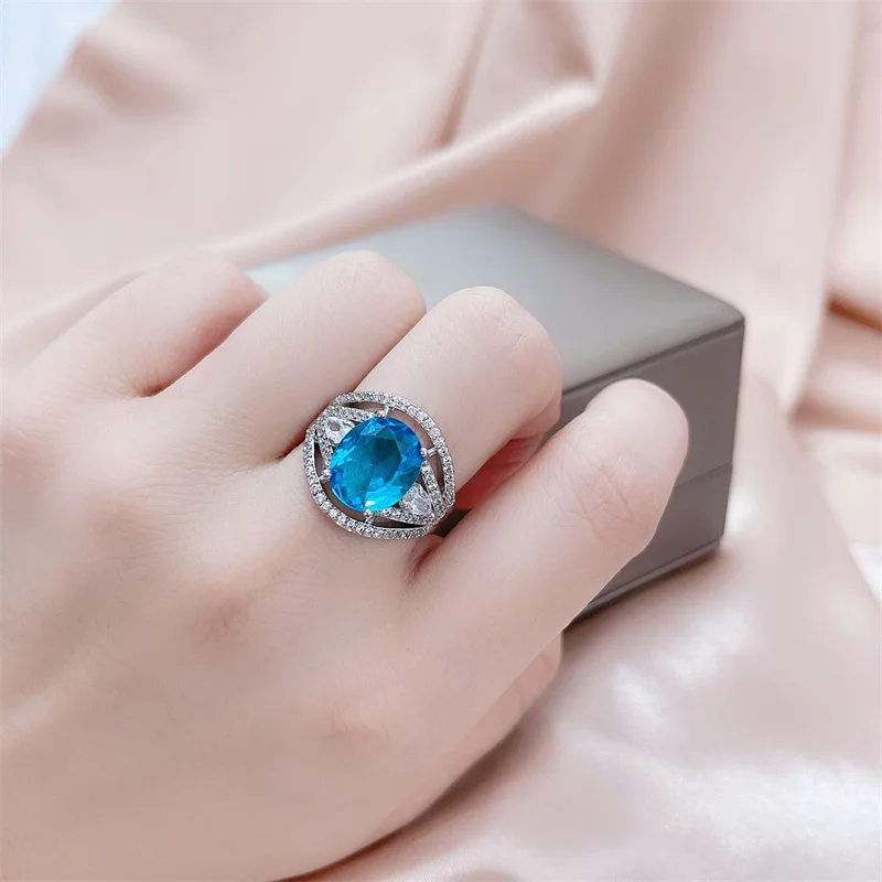 

Bague Ringen Classic 100% Real 925 Silver finger jewely with 10*12mm Oval Aquamarine Gemstone wedding party wholesale gift