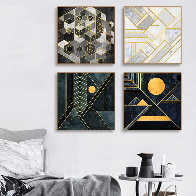 Абстрактный синий мрамор геометрические узоры Холст Картина Художественная