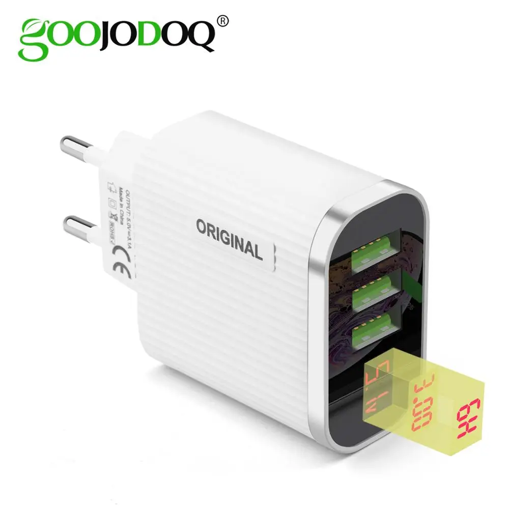 GOOJODOQ светодиодный цифровой дисплей 3 порта USB зарядное устройство 3.1A