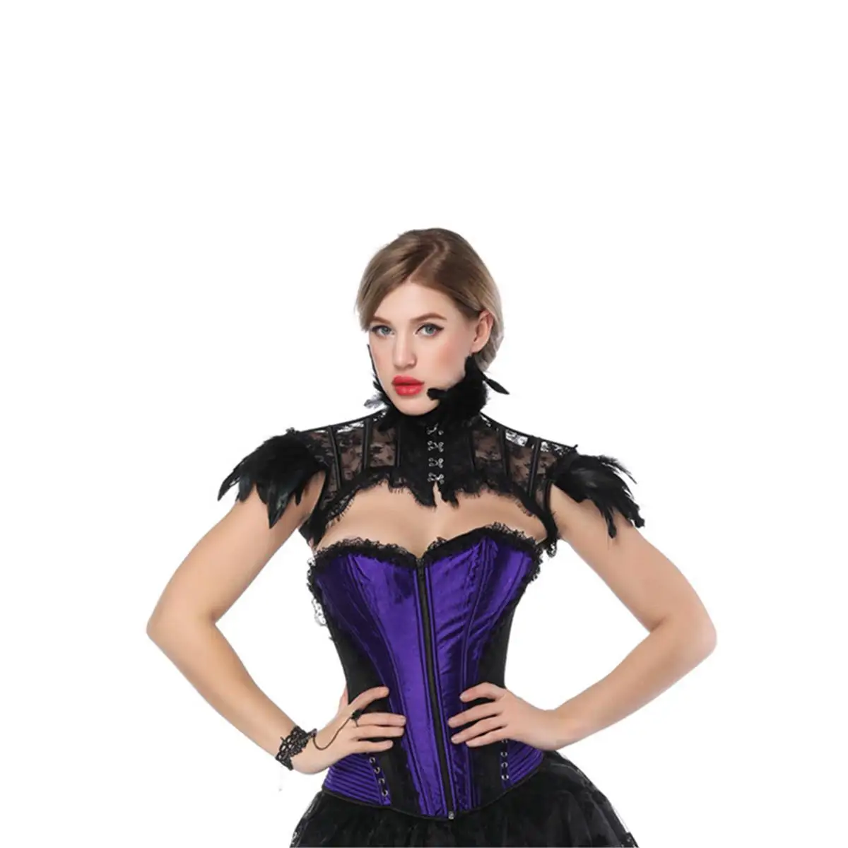 Women Retro Vintage Punk Gothic Feather Collar Shoulder Lace Cape Shrug Tops Halloween Party Goth Rave | Тематическая одежда и