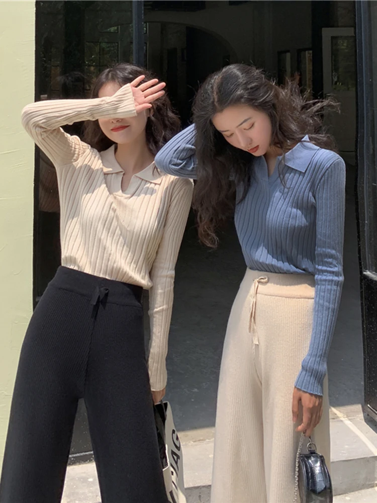 

New autumn gentle wind knitted bottoming shirt soft glutinous autumn winter long sleeve pullover v-neck sweater women's top