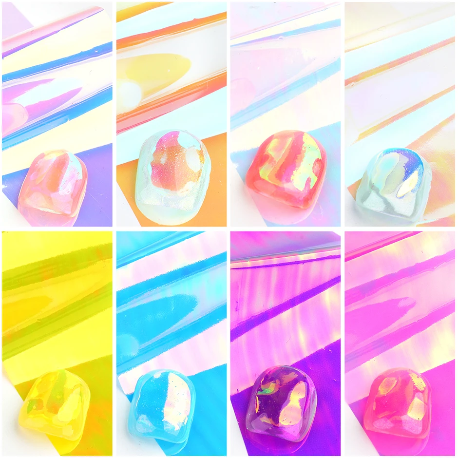 8pcs Aurora Irridescent Foil for Nails Broken Glass Ice Cube Design Luxury Nail Sticker Transfer Set Manicure GL1900-2 | Красота и