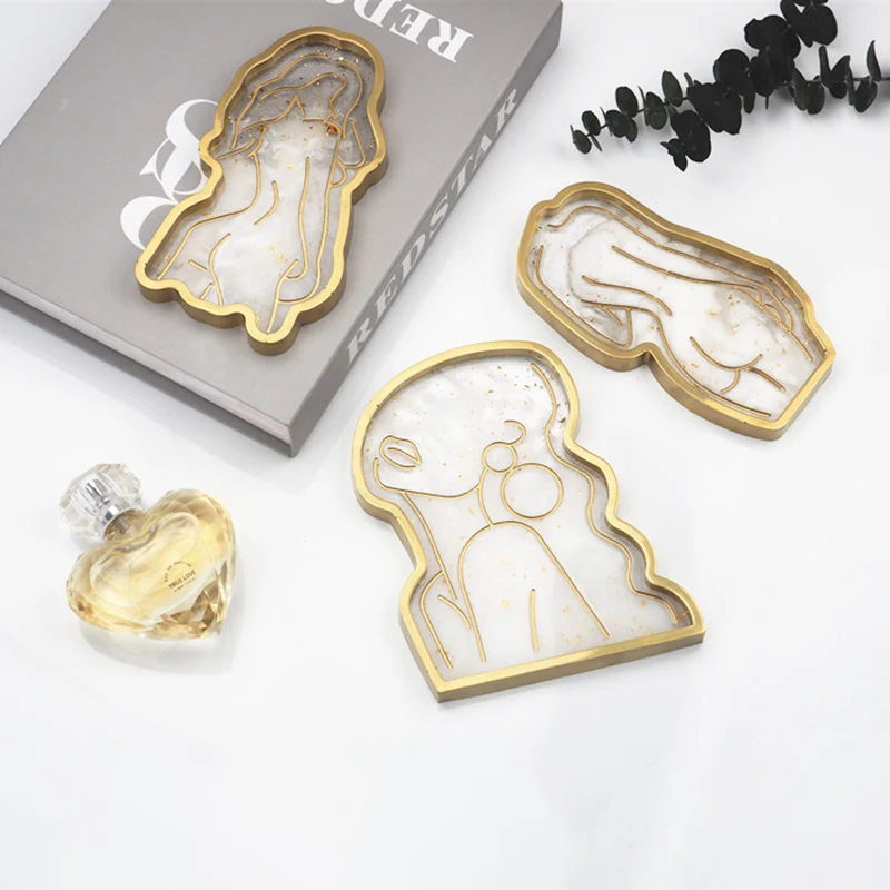 

Tray DIY Epoxy Crystal Resin Silicone Mold Girl Model Body Abstract Plate Plate Mirror Tray Silicone Mold