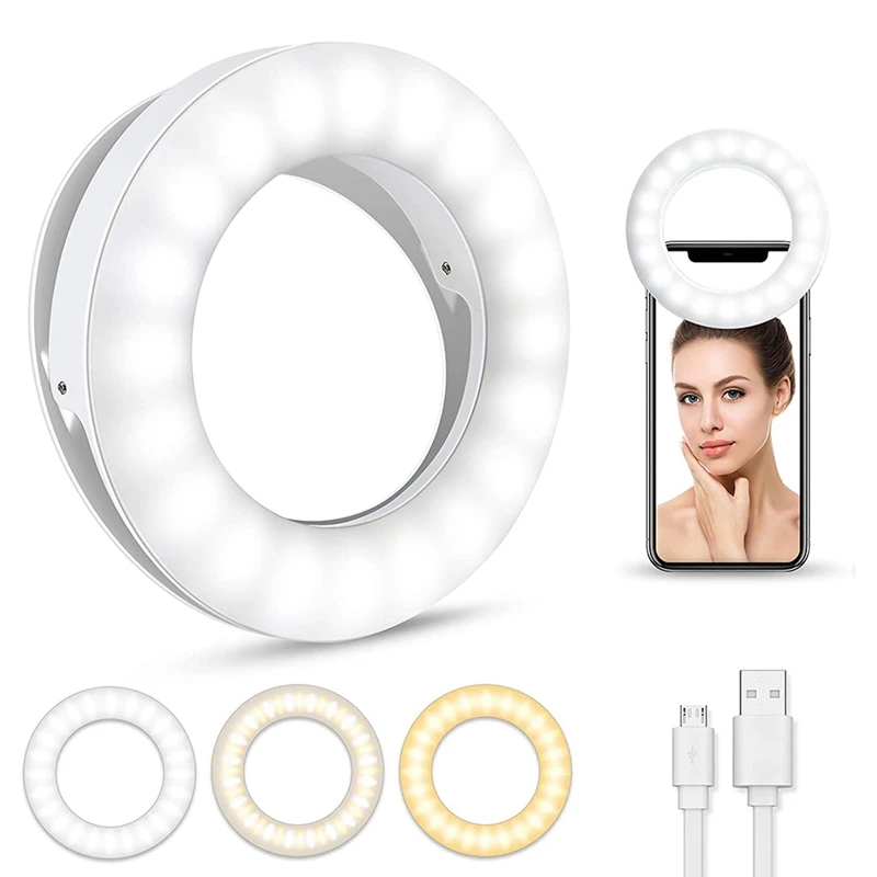 Selfie Ring Light With 40 LEDs Rechargeable Retaining Clip on for Cell Phone Laptop Photography | Электроника