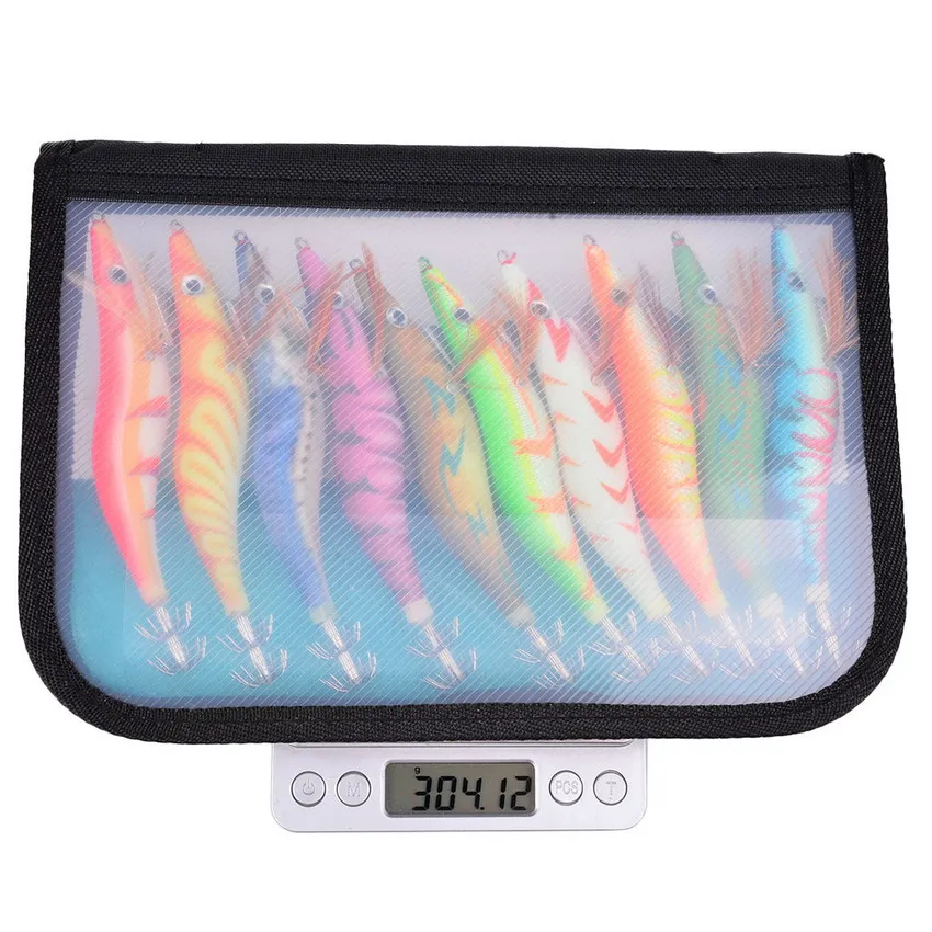 

10Pcs 14g-21g Squid Bait Hook 3D Printing Wooden Shrimp Jig Fishing Lures Hooks Wood Artificial Luminous Jigging Lure with Bag