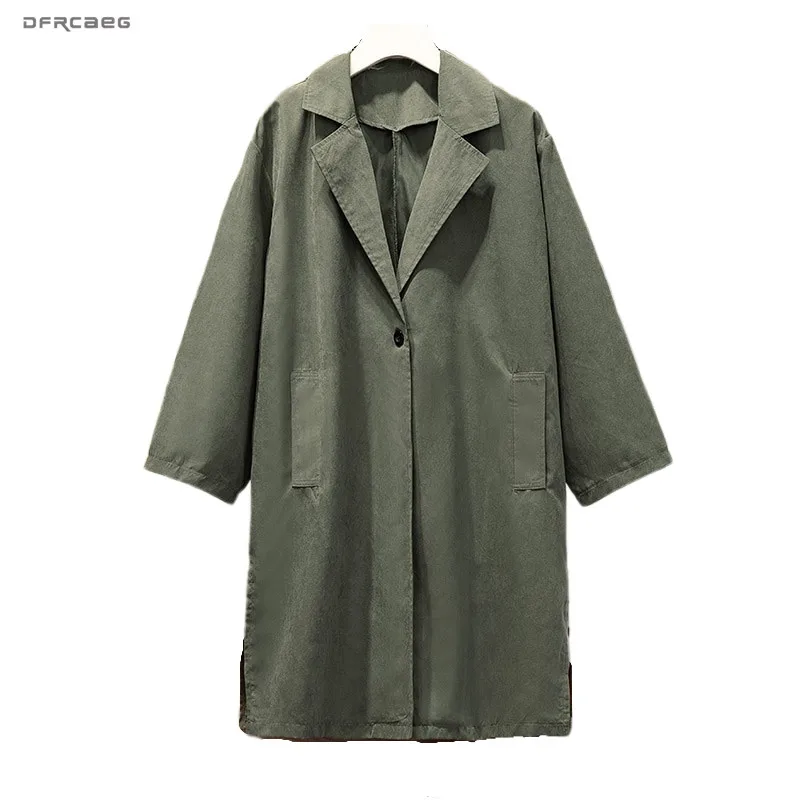 Женское Свободное пальто средней длины армейского зеленого цвета осенняя