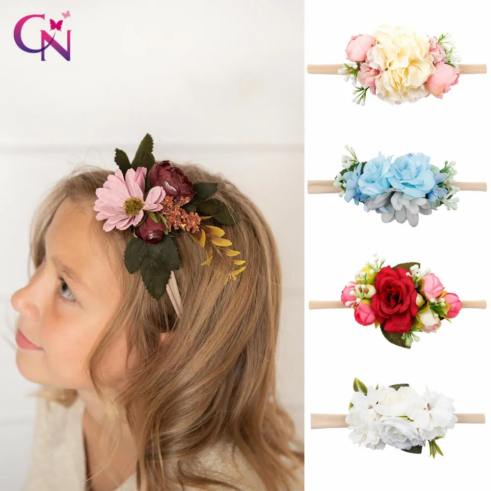

CN Hair Accessories Baby Flower Crown Headband Flower Girl Nylon Head Band Wedding Summer Wreath for Kids