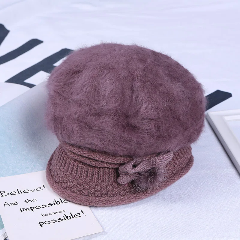 Шапка из кроличьего меха с бантом Осень-зима | Аксессуары для одежды