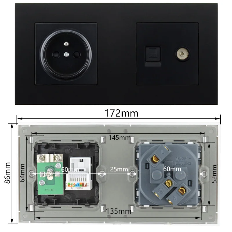 Atlectric FR Стандартный разъем пластиковый блок розеток RJ45 розетка компьютерный порт данных розетка двойной RJ45 с тв двойной выход розетки