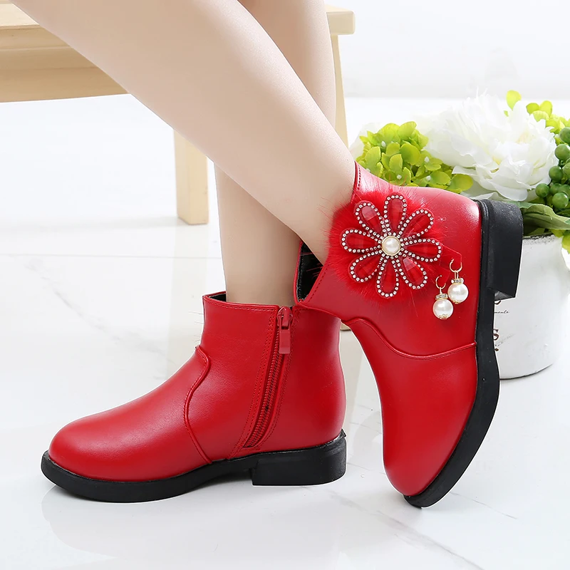 2018 ботинки детские кожаные зимние меховые ботильоны для мальчиков модные